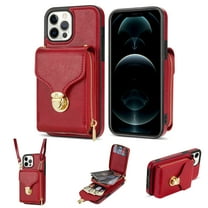 for iPhone 16 Pro Max Case Wallet with Shoulder Strap for Women - Crossbody Lanyard,Zipper Pocket,Credit Card Holder,Shockproof - Metal Buckle Closure Premium PU Leather Case, Red
