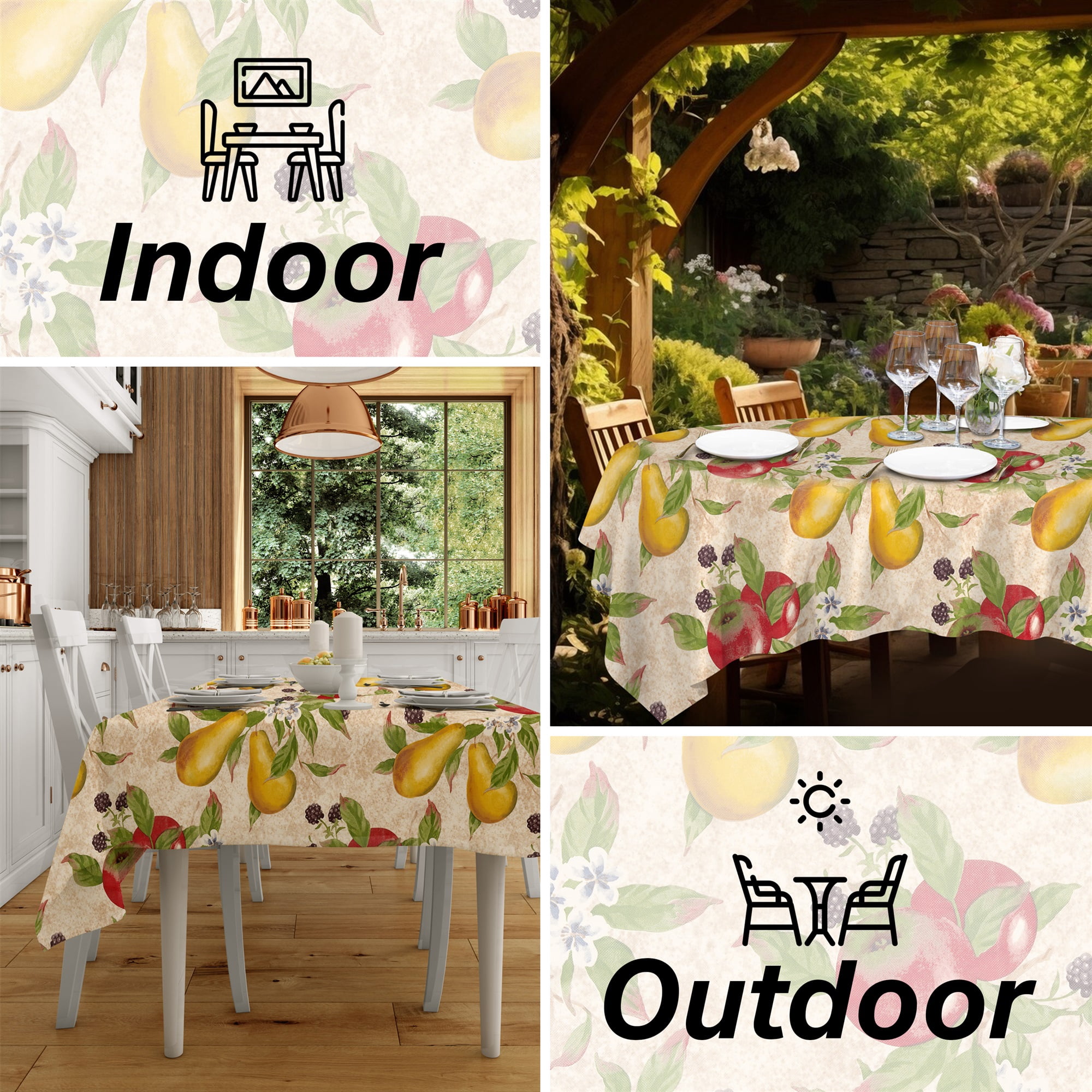 Everyday Luxuries Waterproof Oblong Fitted Tablecloth 52 x 70 Inch Stain and Wrinkle Resistant | Decorative 3.6 gauge Everyday Fruits Vinyl Table Cover for Indoor Outdoor Seating, Gatherings,Occasions