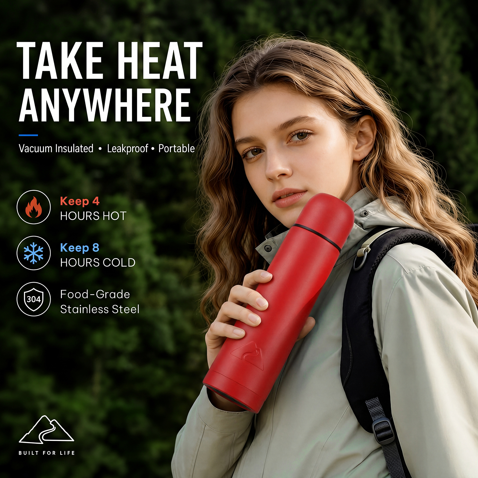 Botella térmica de acero inoxidable de doble pared al vacío Ozark Trail de 18 oz con vaso, roja 2