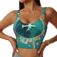 thumbnail image 2 of Haiem Around The Planet Pattern Womens Sports Bra - U Neck Padded Low Impact Yoga Bra Workout Crop Top Gym Moisture-Wicking Workout Vest -, 2 of 9