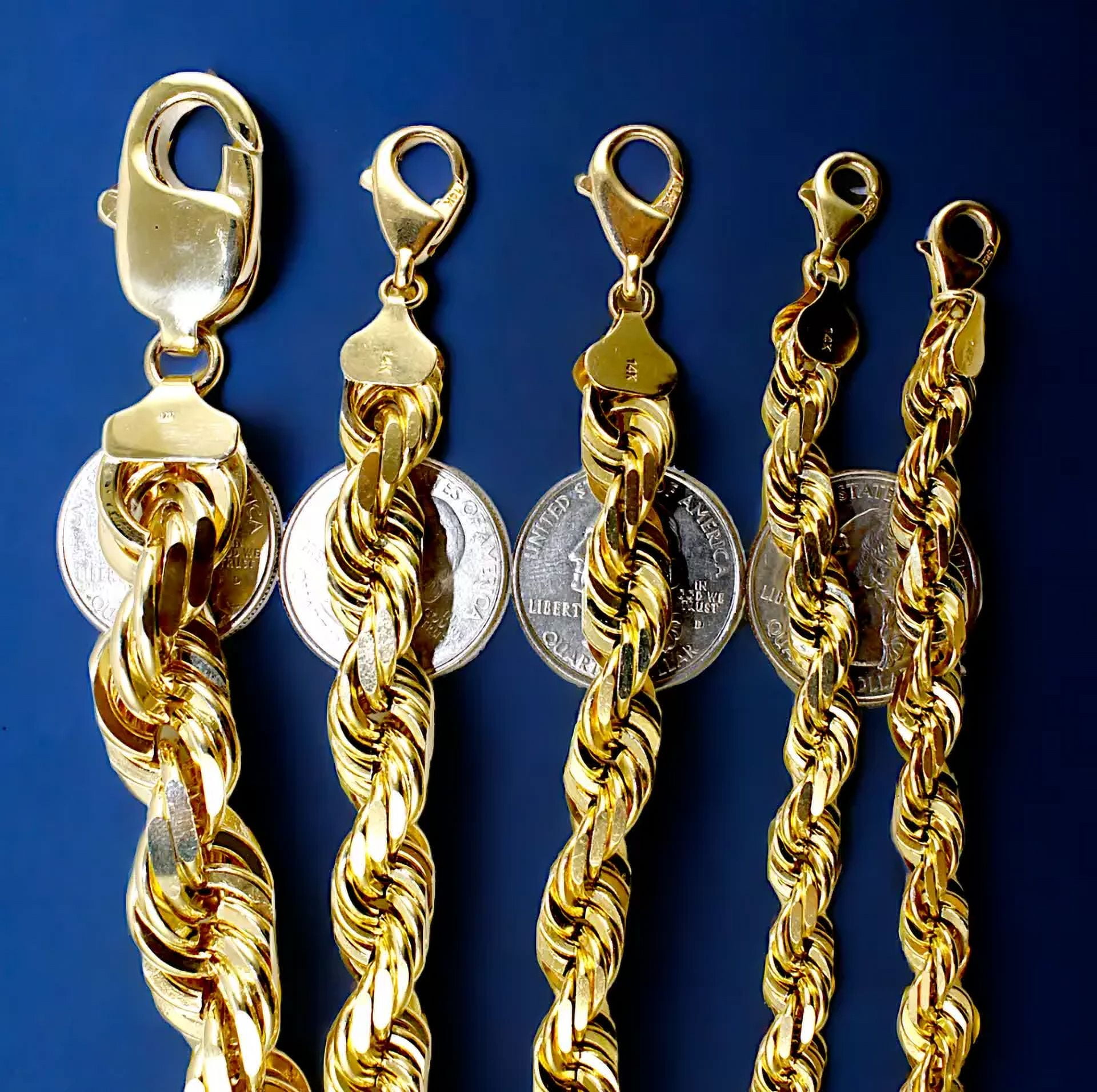 Chain 14K Yellow Gold Solid Rope Chain Necklace Diamond Cut Real Men Women Jewelry 52.5g | 6.0mm | 20 Inches | MADE IN ITALY