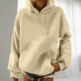 thumbnail image 2 of HAPIMO Sales Sweatshirt for Women Long Sleeve Solid Color Pocket Drawstring Sweatshirt Casual Hooded Pullover Tops Teen Girls Fashion Clothes Beige S, 2 of 8
