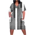 thumbnail image 1 of Vestido Corto de Verano Moda Grande Impresión de Manga Corta Cuello en V Bolsillo Mini Vestido para Casual Y Diario, 1 of 4