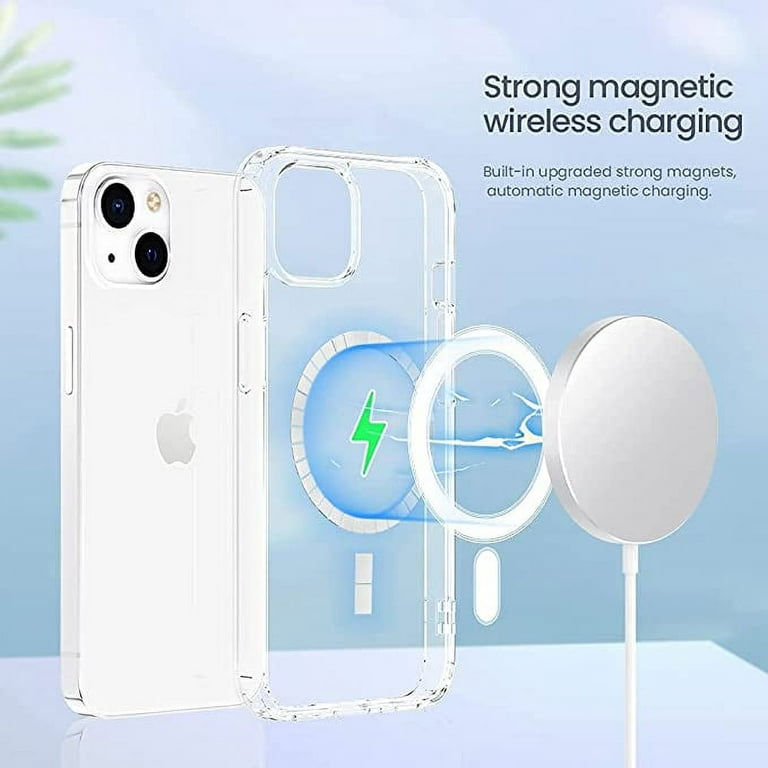 iPhone 13 Clear Magnetic Case Compatible with Magsafe, [Yellow Resistant]  Hard Back Cover Soft Silicone, Slim Thin fit Shockproof Protective Phone  Case for 13 6.1 Inch 