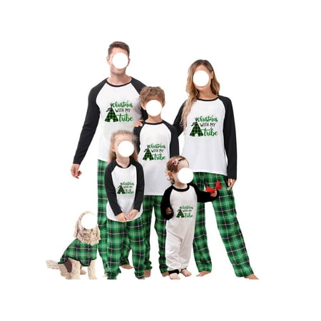 

Matching Family Pajamas Sets Christmas Pjs Letter Print Top and Plaid Pants Jammies Sleepwear