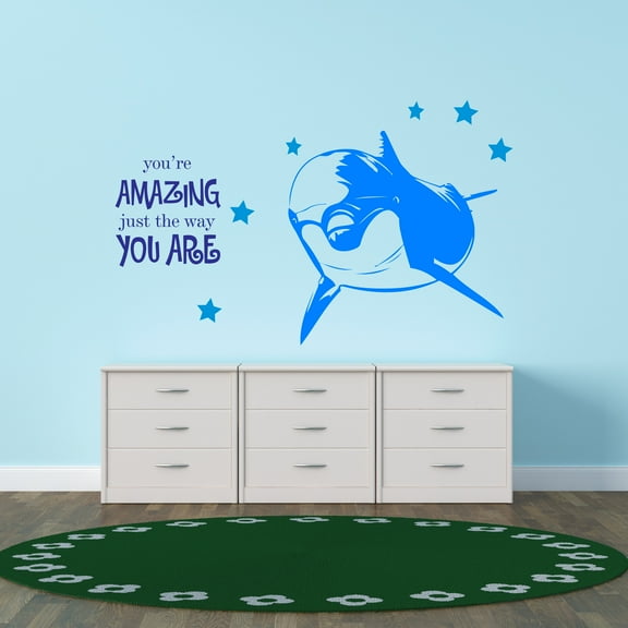 Animal Wall Decals for Boy's Bedroom - Stars around Swimming Dolphin Wall Sticker Decal With Easy Installation Instructions Kid's Bedroom Décor Wall Sticker - Size: 10 In x 6 In