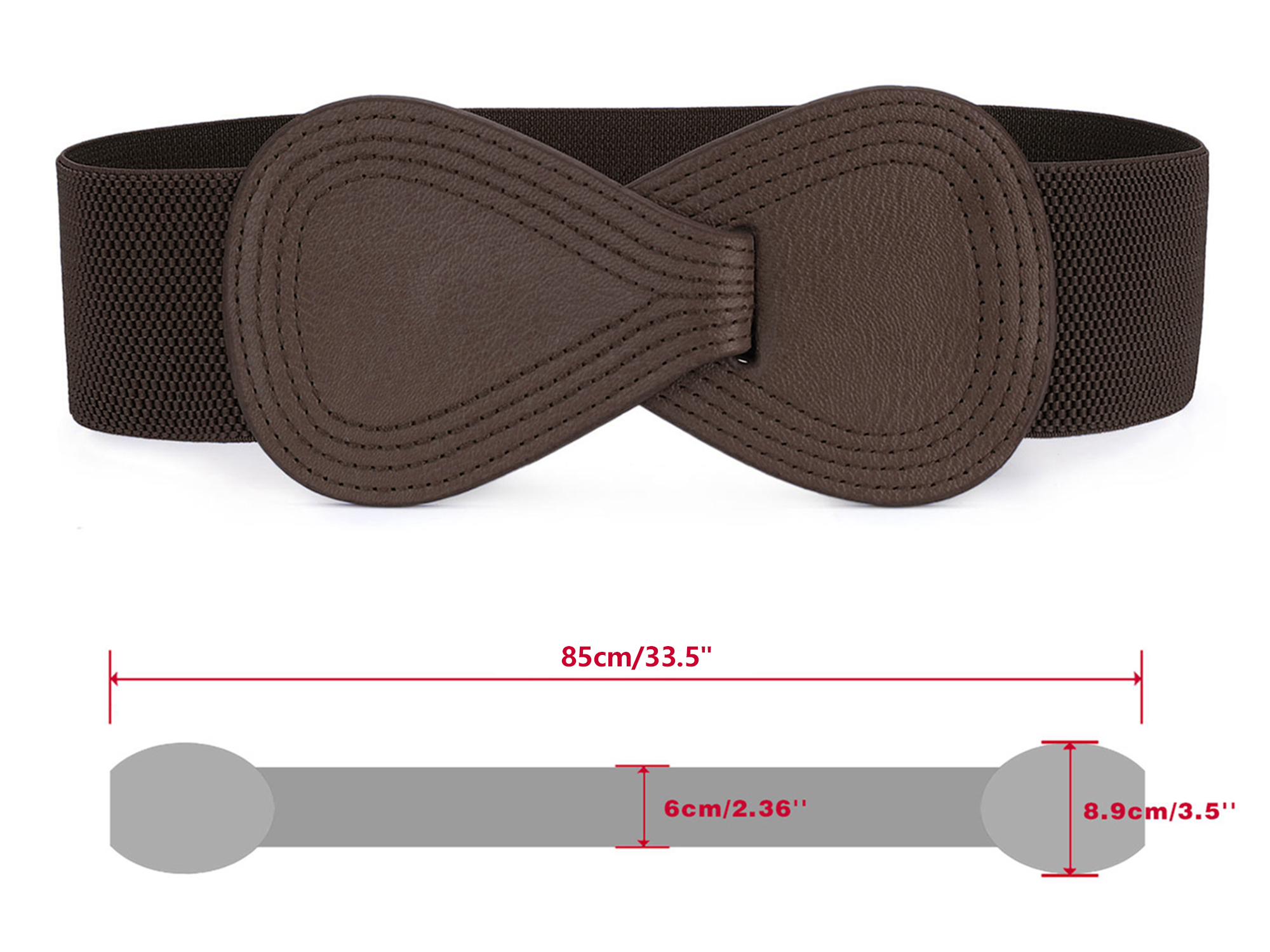 DARING DIVA Women's Plus Buckle Faux Leather Waist Belt 2 Pcs 33.5"x2.36" Brown