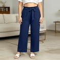 thumbnail image 6 of BiZtdJrK Womens Plus Size Cute Casual Pants Ruffle Elastic High Waisted Drawstring Summer Pant Fashion Streetwear Pants with Pockets Navy XXXL, 6 of 7