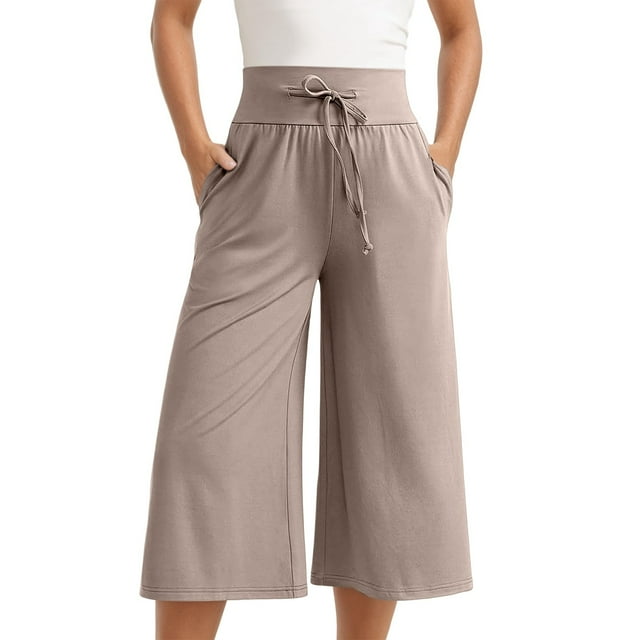 Women's Summer Casual Cropped Drawstring Pants High Waisted Wide Leg Comfortable Everyday Wear Lightweight Versatile Styling Options with Pockets