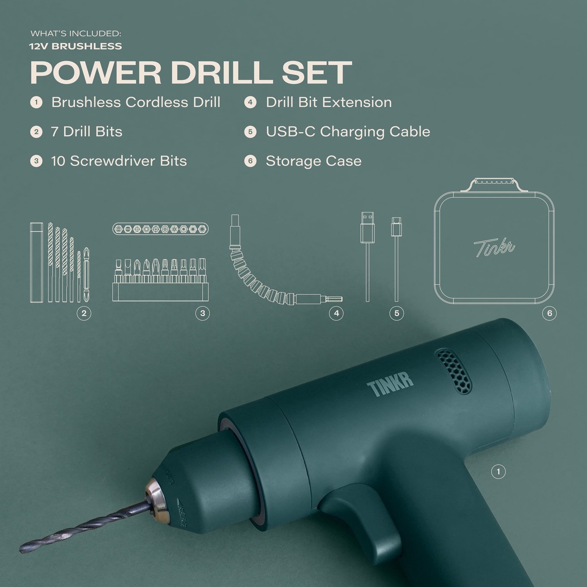 TINKR Cordless Drill, Green