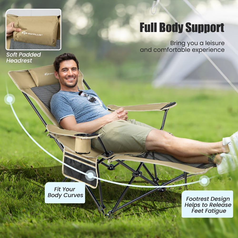Aimee Lii Camping Lounge Chair with Detachable Footrest Adjustable Backrest, Portable Folding Chair, Khaki Aimee Lii Camping Lounge Chair with Detachable Footrest Adjustable Backrest, Portable Folding Chair, Khaki
