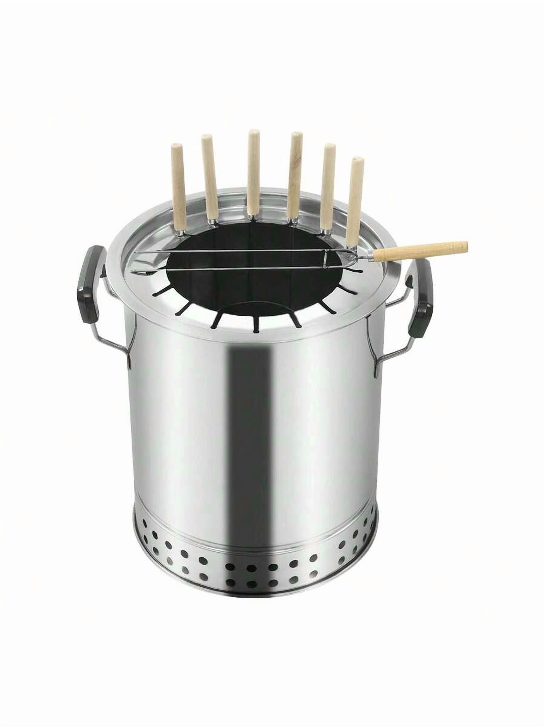 CNCEST Portable Small Smokeless Barbecue Charcoal Barrel Grill Stainless Steel Kebabs Charcoal Grill Surround Roasting Oven And Barbecue Grill For Travel, Outdoor Cooking And BBQ (16 Skewers)