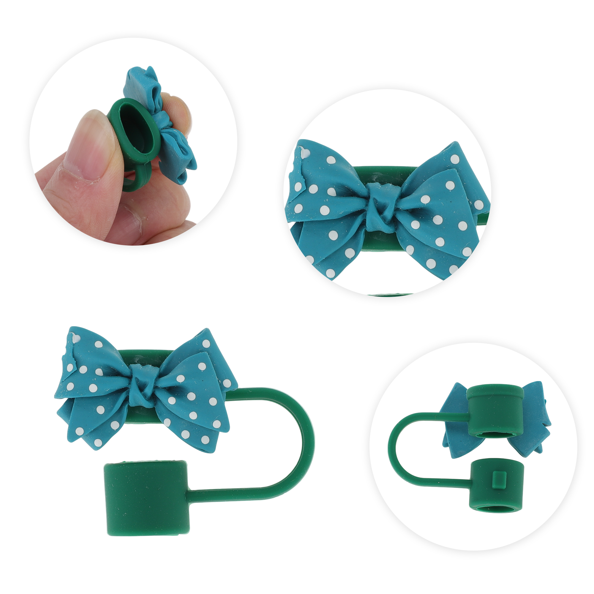 Unique Bargains Spotted Butterfly Silicone Straw Cover Cap Set of 4 Green
