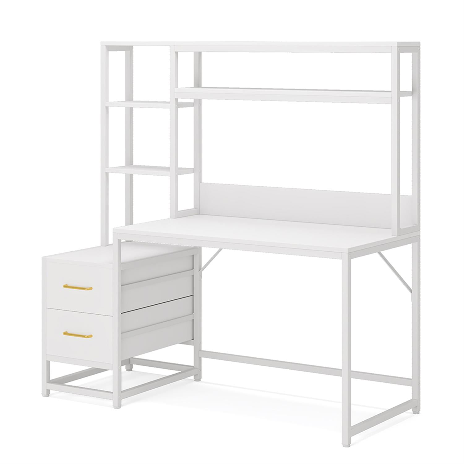 Demi Bonn 60" Computer Desk with 2 Drawers and Storage Shelves, Reversible L-Shaped Gaming Desk, Work Desk for Home Office, Study, Living Room, White