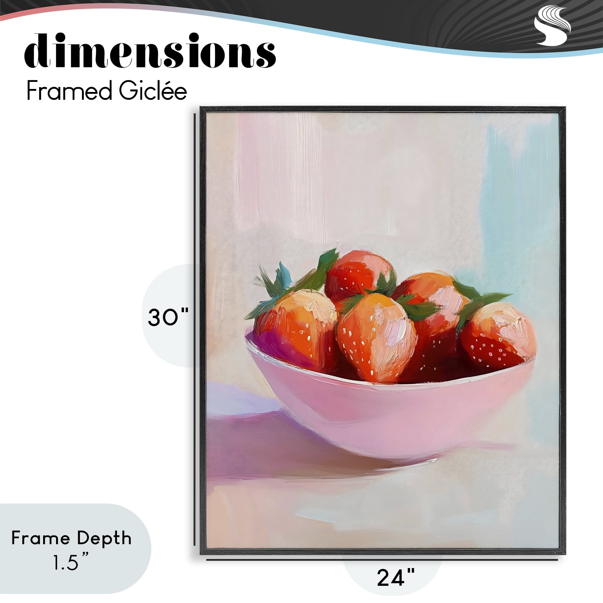Stupell Industries Pastel Bowl of Strawberries Black Framed Giclee Art, design by The Prints Vibe