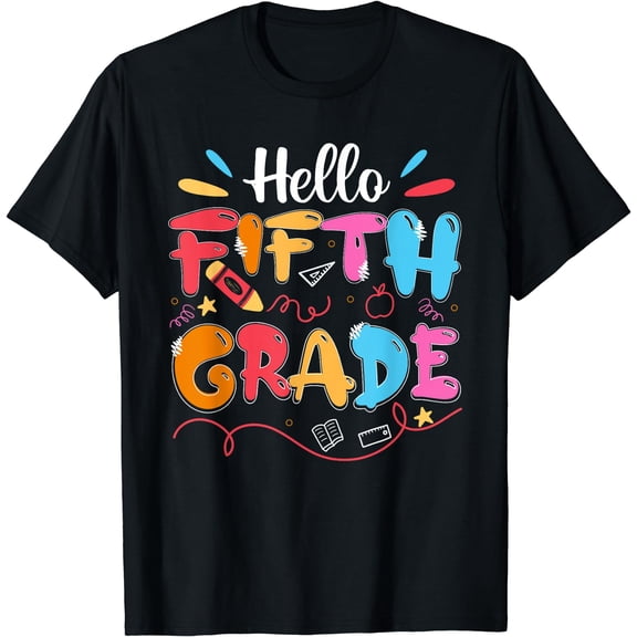 back to school hello Fifth 5th grade for kids boy Teachers T-Shirt Black X-Large