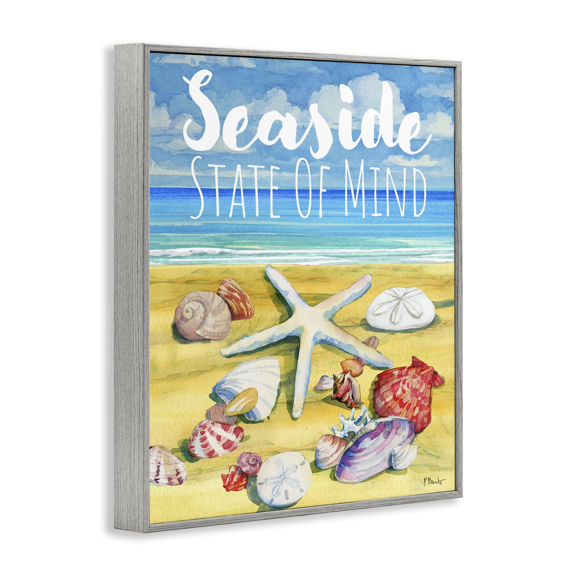 Stupell Industries Seaside Sandy Shells Coastal Painting Gray Framed Art Print Wall Art, 16 x 20