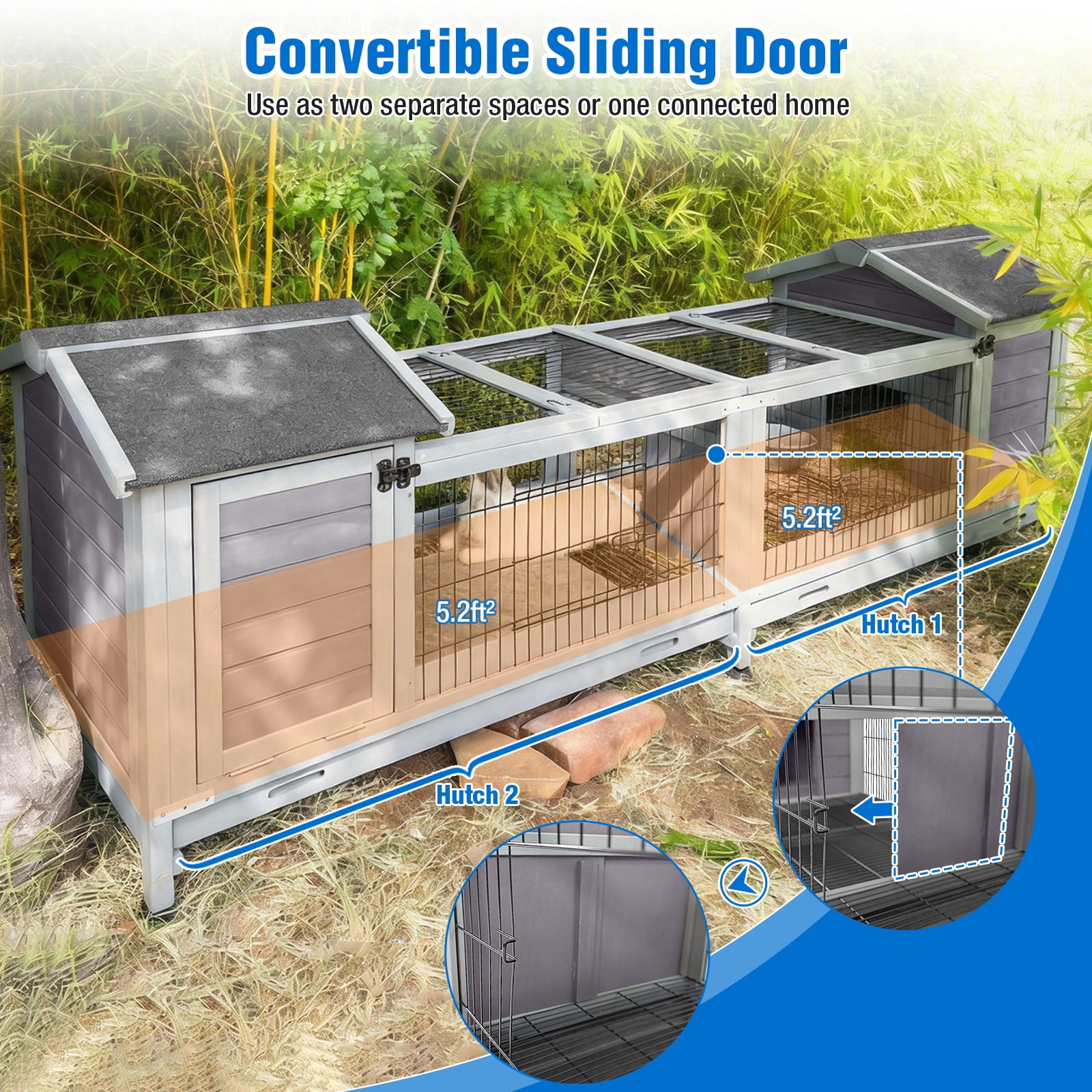 Suumerpety Rabbit Hutch Indoor Large Bunny Cage with Double House and Run Outdoor Guinea Pig House On Wheels for Bunny and Other Small Animals