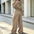 thumbnail image 4 of Szluipve 2 Piece Sets for Women 2 Piece Tracksuit V‑Neck Drawstring Hoodie Top High Waist Pleated Wide Leg Pants Set Casual Loose Matching Loungewear Outfit With Pockets Khaki L, 4 of 7