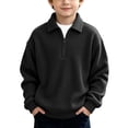 thumbnail image 2 of Tdoqot Boys Waffle Knit Sweatshirt with Collar- Casual Fashion Long Sleeve Fall Winter Kids Pullover Tops Black Size 8, 2 of 8