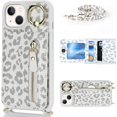 thumbnail image 4 of iPhone 13 Mini Case for Women with Card Holder,iPhone 13 Mini Phone Case Wallet with Strap,Crossbody Lanyard Cases with Credit Card Slots Kickstand and Stand Case Ring Holder,5.4" White Leopard, 4 of 13