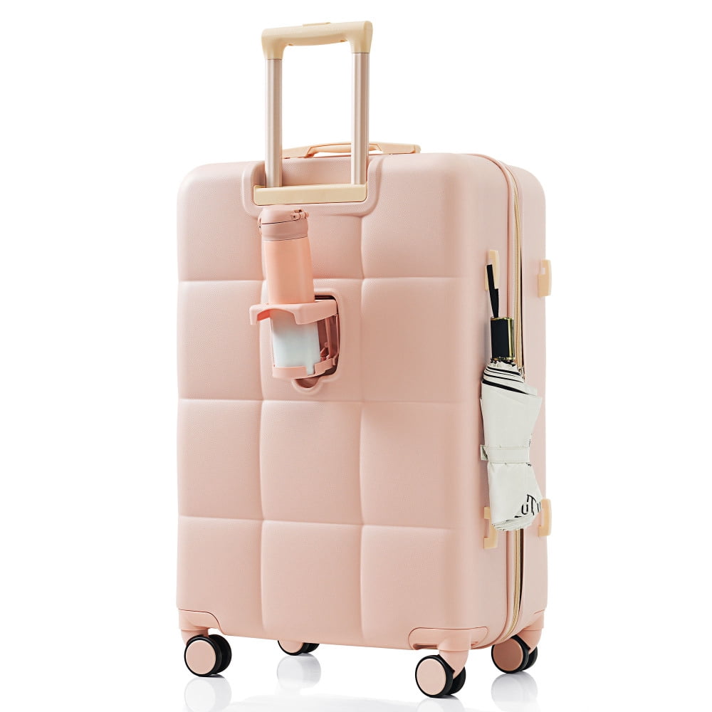 DECMAY 3-Piece ABS Luggage Set with Spinner Wheels and Cup Holder, Airline Carry-On Approved