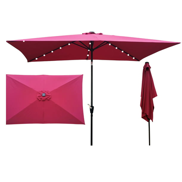 Rectangular Patio Umbrella With Solar, Red Rectangular Patio Umbrella With Solar Lights
