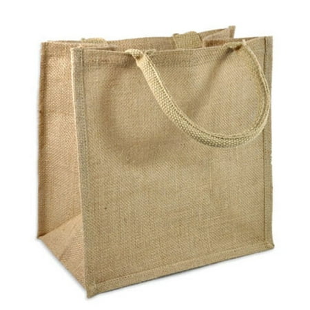 Natural Leather Tote Natural Burlap Tote Bags Reusable Jute Bags with Full Gusset (Pack of 6) (Natural) ()