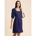 thumbnail image 2 of Moomaya Womens Solid Ruched Midi Dress, Smocked Style, Elbow Sleeves Dress, 2 of 9