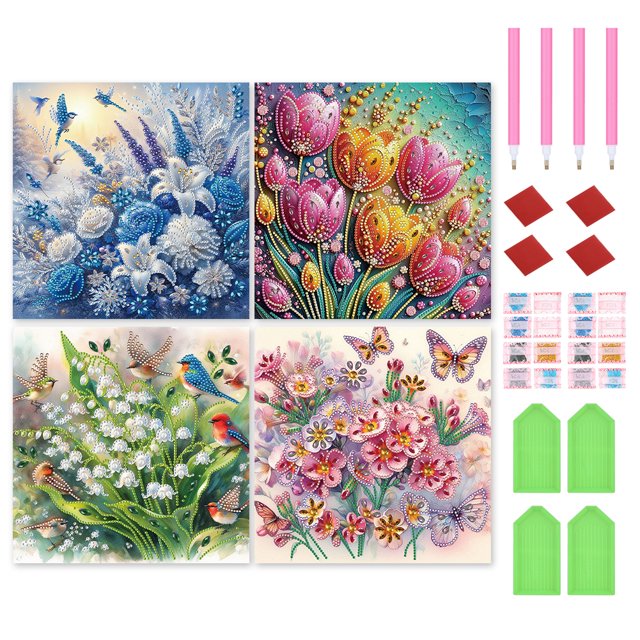 4 Uds. 5D DIY Parcial Con Forma Especial Flores 30x30cm