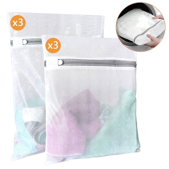 Tripumer 6 Pcs Mesh Laundry Bag Medium and Large Lingerie Mesh Wash Bag for Washing Delicate Blouse Hosiery Underwear Bra Lingerie Clothes White