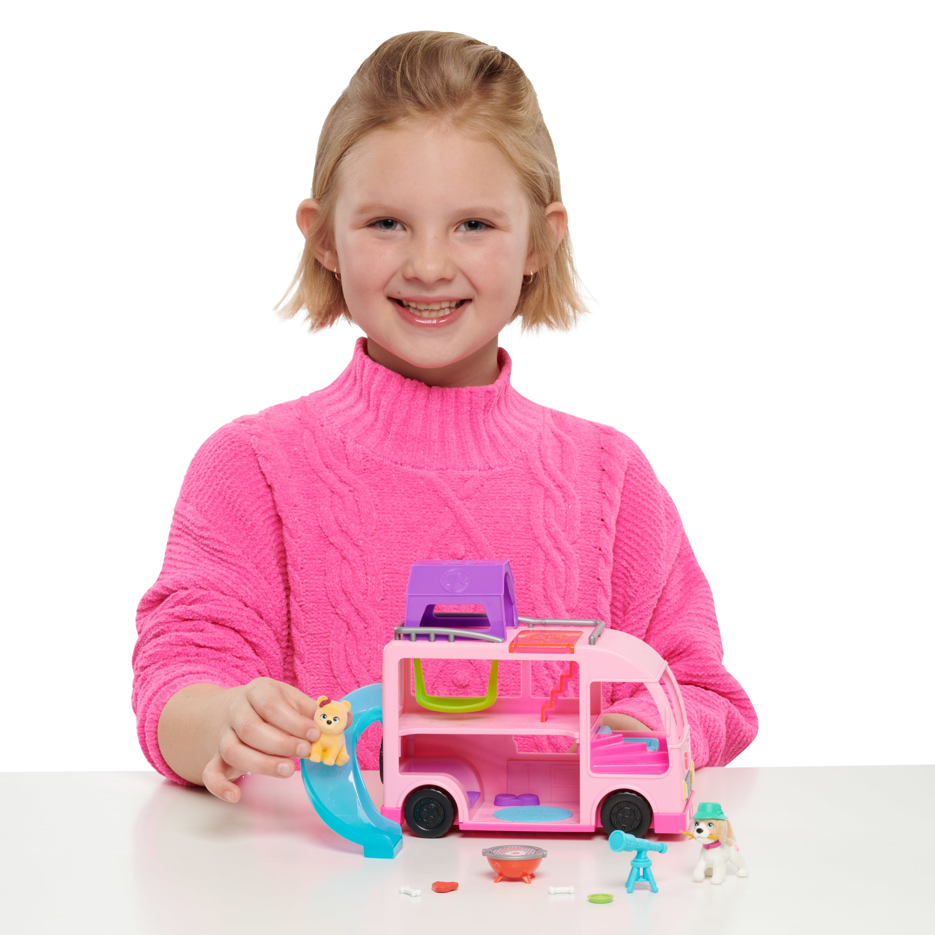 Barbie Pet Camper, 11-pieces, Toy Figures and Playset,  Kids Toys for Ages 3 Up, Gifts and Presents