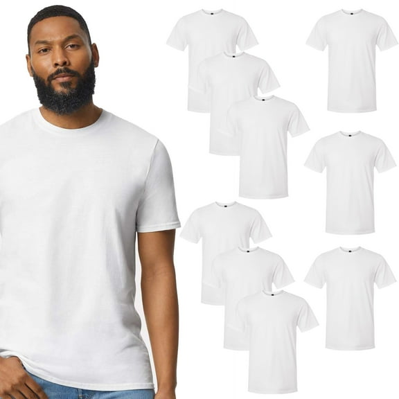 Gildan Men’s Softstyle Lightweight Crew Neck Cotton T-Shirt, Short Sleeve Blank White, 9-Pack, S-3XL