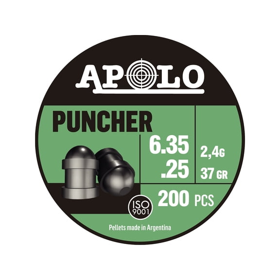 Apolo Puncher Air Gun Pellets 25 Caliber 37 Grain 6.35mm Head-Size Tin of 200