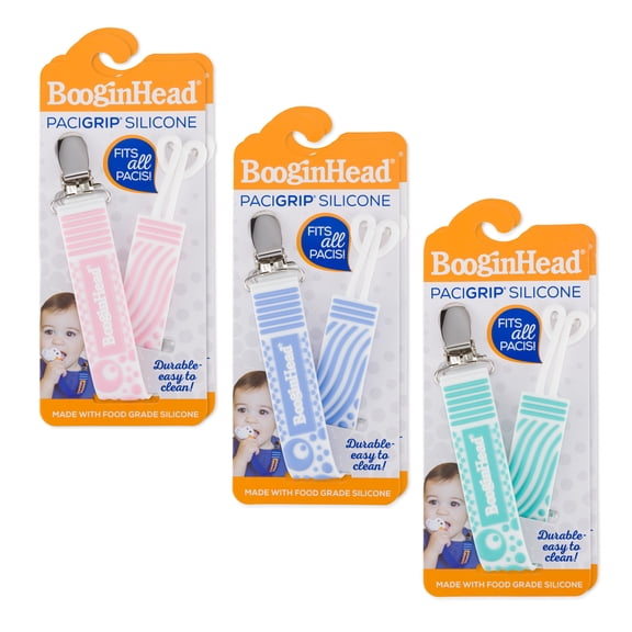 BooginHead Universal Silicone Pacifier Clip, Infant Toddler Boys and Girls, Blue Green Pink
