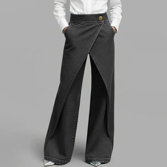 ClodeEU Women's High Waisted Wide Leg Jeans with Pockets ,Casual Loose Fit Denim Pants Black,Women's Plus L