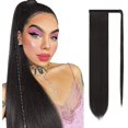 thumbnail image 1 of LAICAIW Extension Longue Queue de Cheval Droite 28 Pouces Enrouler Extensions de Cheveux Synthétiques à Clip pour Femmes, Brun Foncé, 1 of 7