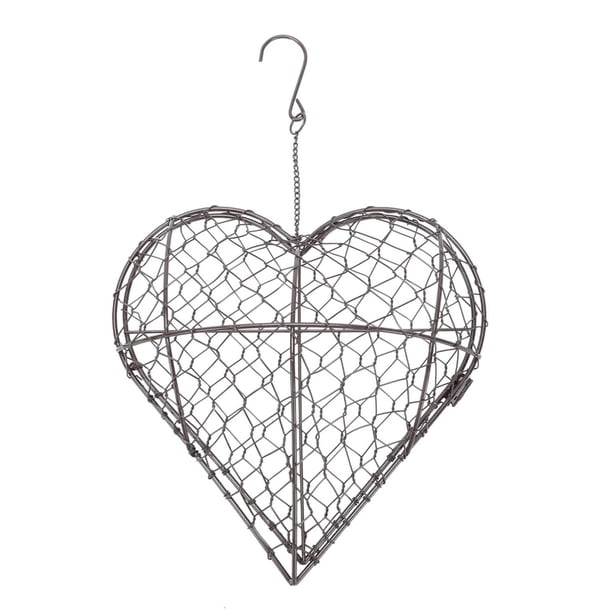 Casa nido para pájaros, soporte para material de nido de pájaros, forma de estrella, forma de corazón de metal con gancho para pájaros silvestres, para patio y exteriores.