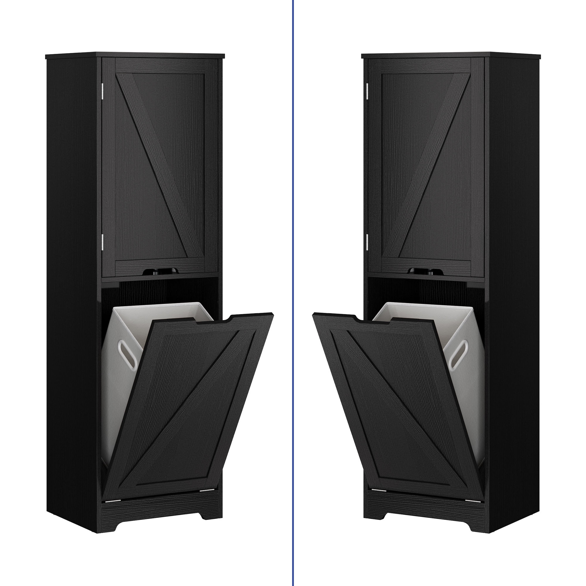 ModFusion Laundry Cabinet Tilt Out Laundry Hamper with Removable Laundry Basket and 3 Shleves,Black