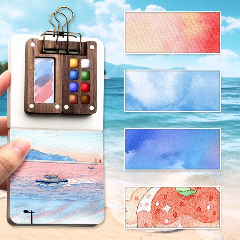 Mini 6 - Grid Portable Watercolor Palette Set with Binder - Clip Book Design, Ideal for Artists and Students on the Go