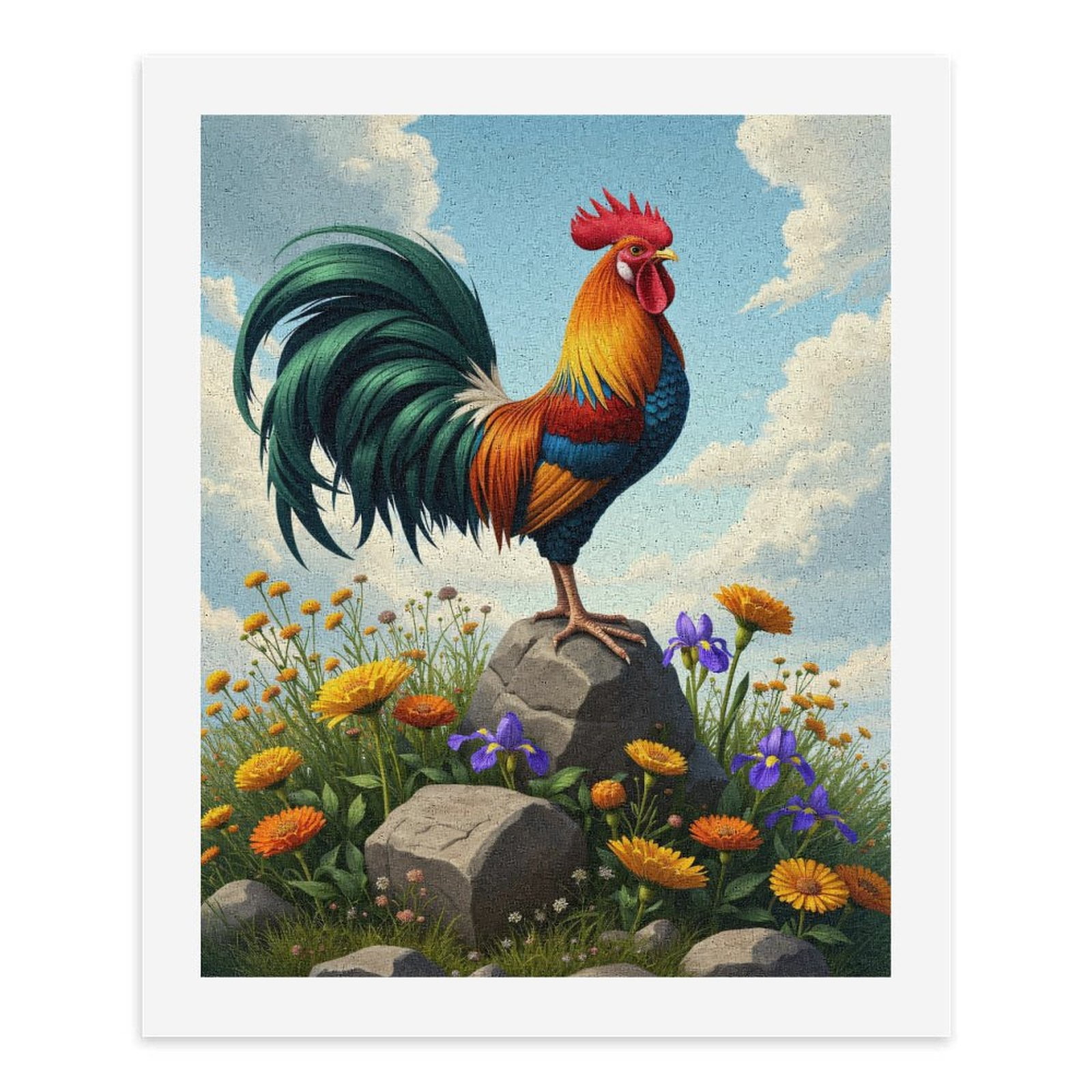 Paint By Numbers Kit for Adults Beginner - DIY Majestic Rooster On Floral Rocks Canvas Painting Kits for Adults, Frameless Paint By Number for Adults for Home Wall Decor 16x20 Inch