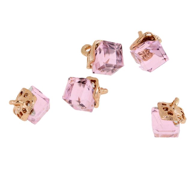 5pcs Brillante Cristal Colgante de Collar Joyería de Estéreo Cuadrado Colgante Artesanal DIY para Ropas Rosado CUTICAT Square Bead Pendant
