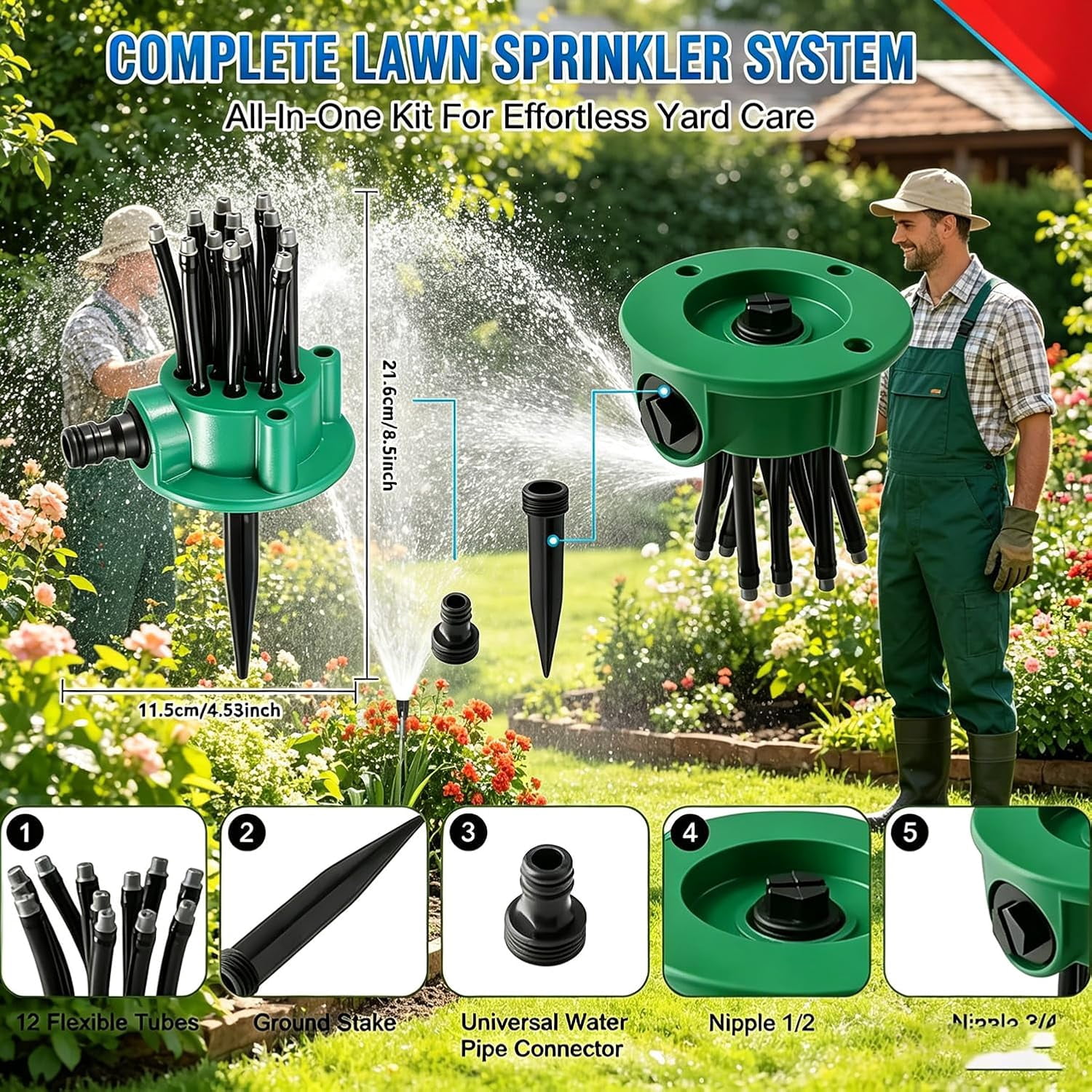 360° Multi-Directional Lawn Sprinkler, Stable Rotating Water Sprinkler, Wide Coverage, Easy Connect for Yard Garden（1PCS）