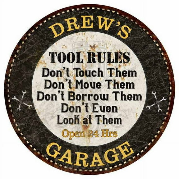 DREW'S Garage Rules 12" Round Metal Sign Garage Bar Wall Décor 200120013053