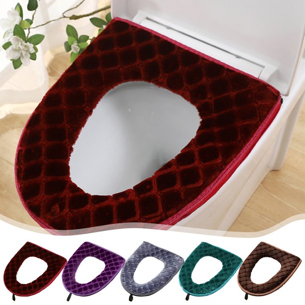 Cojín peludo para la funda del asiento del inodoro en invierno, calentador grueso de poliéster lavable para el asiento del baño