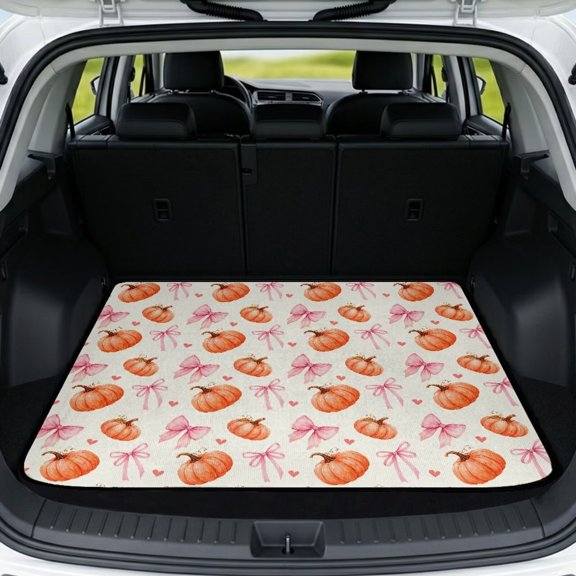 Bulopur 29"x39" Car Trunk Mat Pink Bow Fall Cargo Liner Waterproof Autumn‑Theme Rear Trunk Pad for SUV Sedan