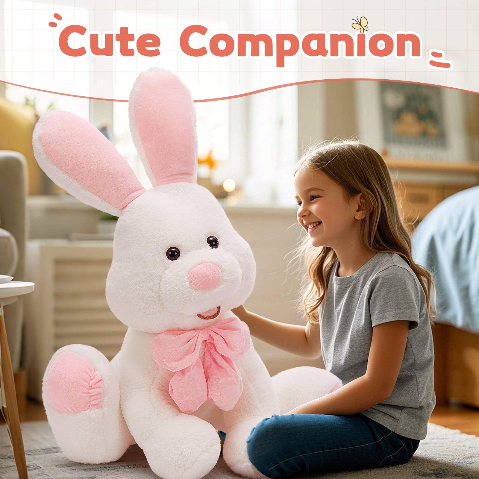 MorisMos Giant Bunny Stuffed Animal, 31.5'' Large Pink Rabbit Plush Toy with Pink Ears