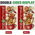 thumbnail image 3 of diyeu Welcome Christmas Gingerbread Man Red Decorative Garden Flag, Xmas Coffee Peppermint Candy Yard Outside Home Decoration, Winter Holiday Burlap Outdoor Small Decor Double Sided 12 x 18, 3 of 6