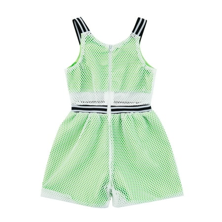 

Toddler Baby Girl s Summer Suspender Jumpsuit Contrast Color Cut Out Fishnet Zipper Short Pants