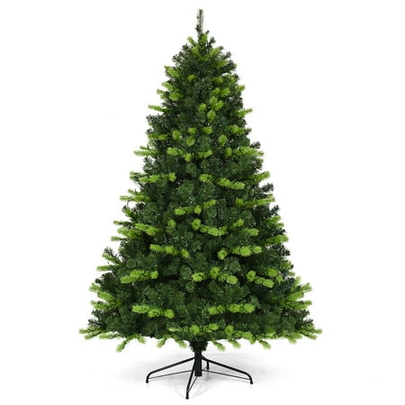 Pe Christmas Trees Uk Costway 6.5Ft Pre-lit Christmas Tree PE PVC Hinged 650 Lights Green ()